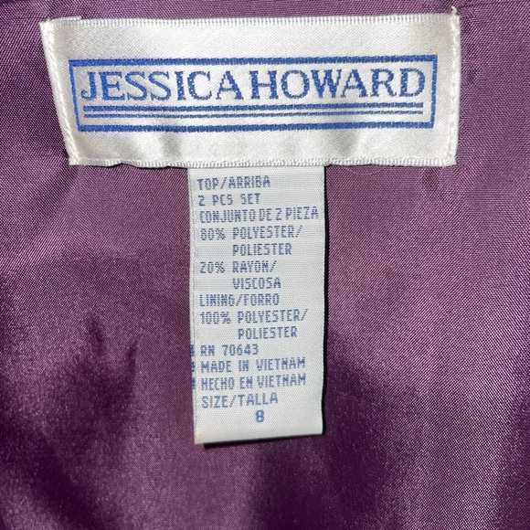 Jessica Howard Deep Plum Dress with Black Lace Overlay and Ruffled Sleeves - Picture 4 of 6